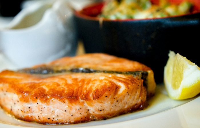 Salmon And Brown Rice Pasta With Kale Pesto